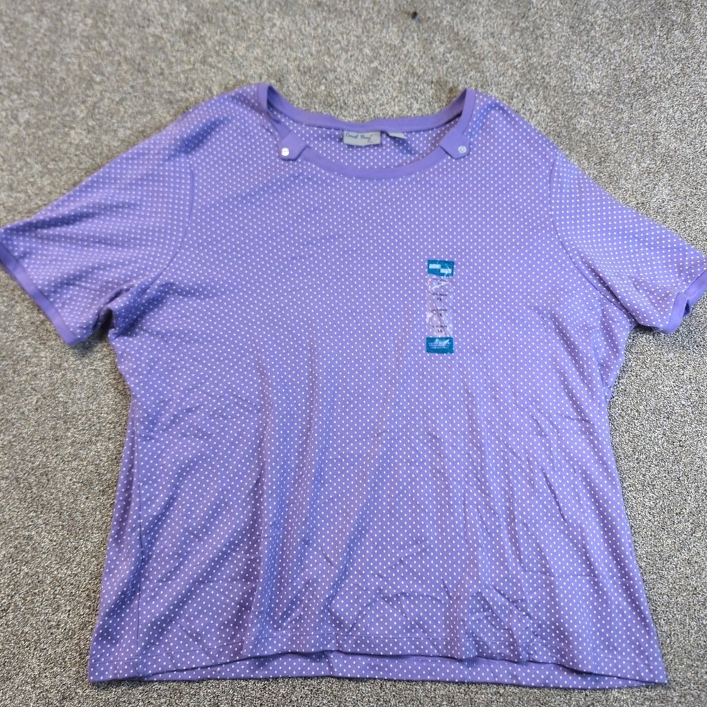 Coral Bay Plus Polka Dot T-Shirt Womens 3X Purple Short Sleeve Cotton Top